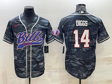 Men's Buffalo Bills Blank #14 Stefon Diggs Gray/Navy Camo With Patch Cool Base Stitched Baseball Jersey